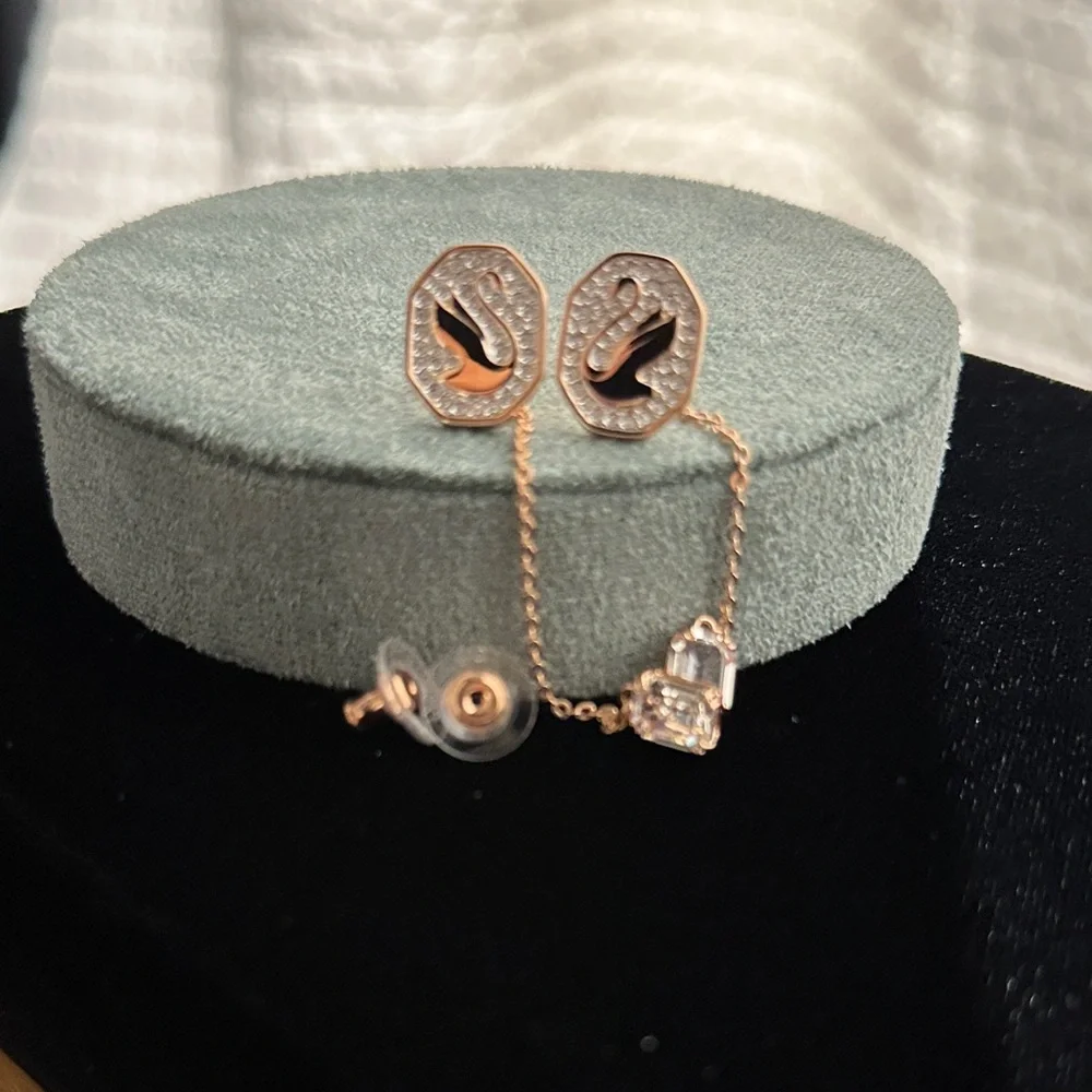 SWAROVSKI Swan Drop Signum Plated Earrings MSRP $180 - Picture 5 of 7